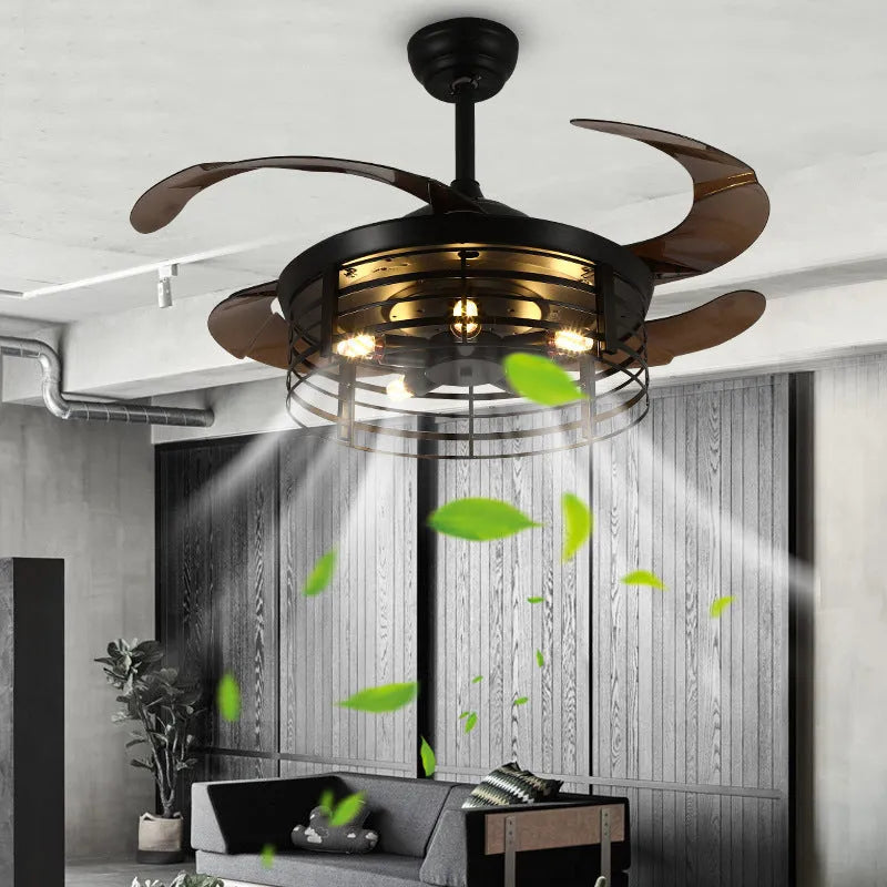 42-inch American retro style ceiling fan light with acrylic blades and shade, remote control included.
