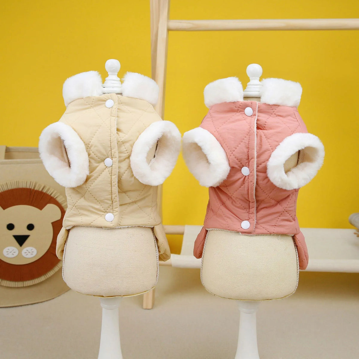 Small dog butterfly cotton-padded dress in apricot or pink, sizes XS to XL, casual cotton pet clothing