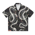 Snake bone and floral pattern printed Cuban collar short sleeve shirt with loose fit cardigan styling