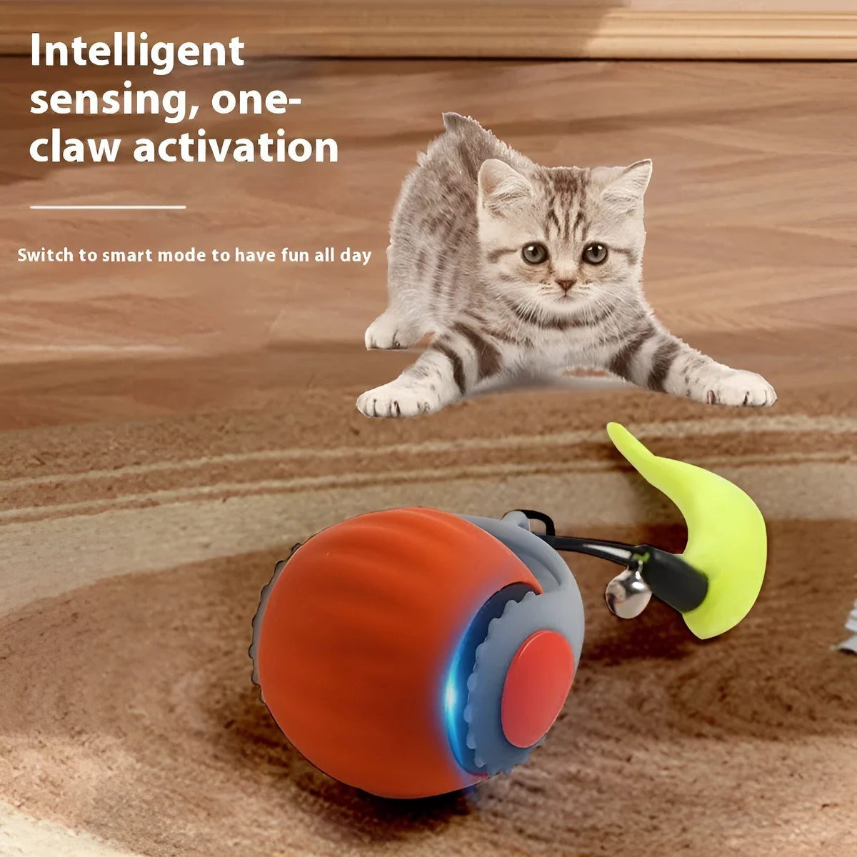 Automatic cat toy ball with gravity sensor and silicone tail attachment