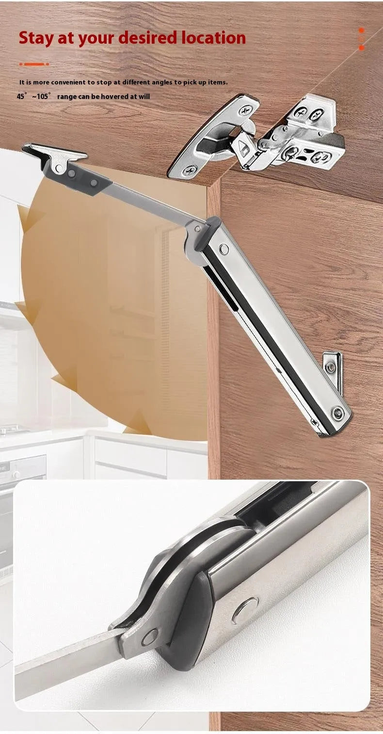 Cold rolled steel tatami cabinet support rod with adjustable stop mechanism for flap-up doors
