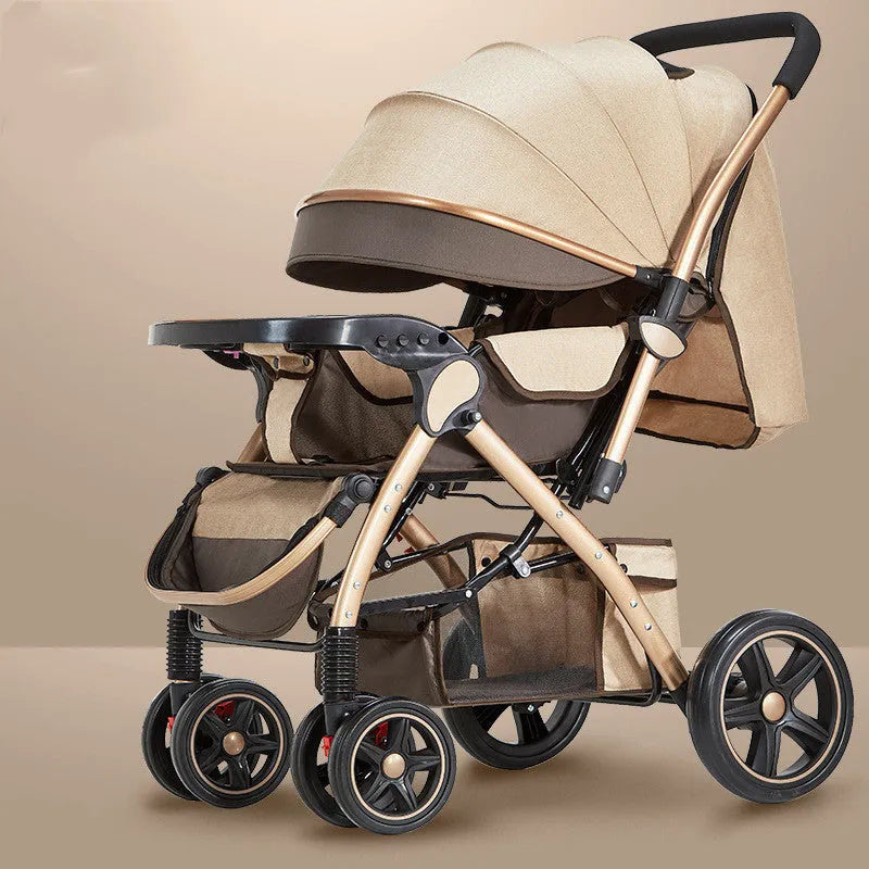 Lightweight folding reversible baby stroller with four-wheel shock absorption in multiple colour options
