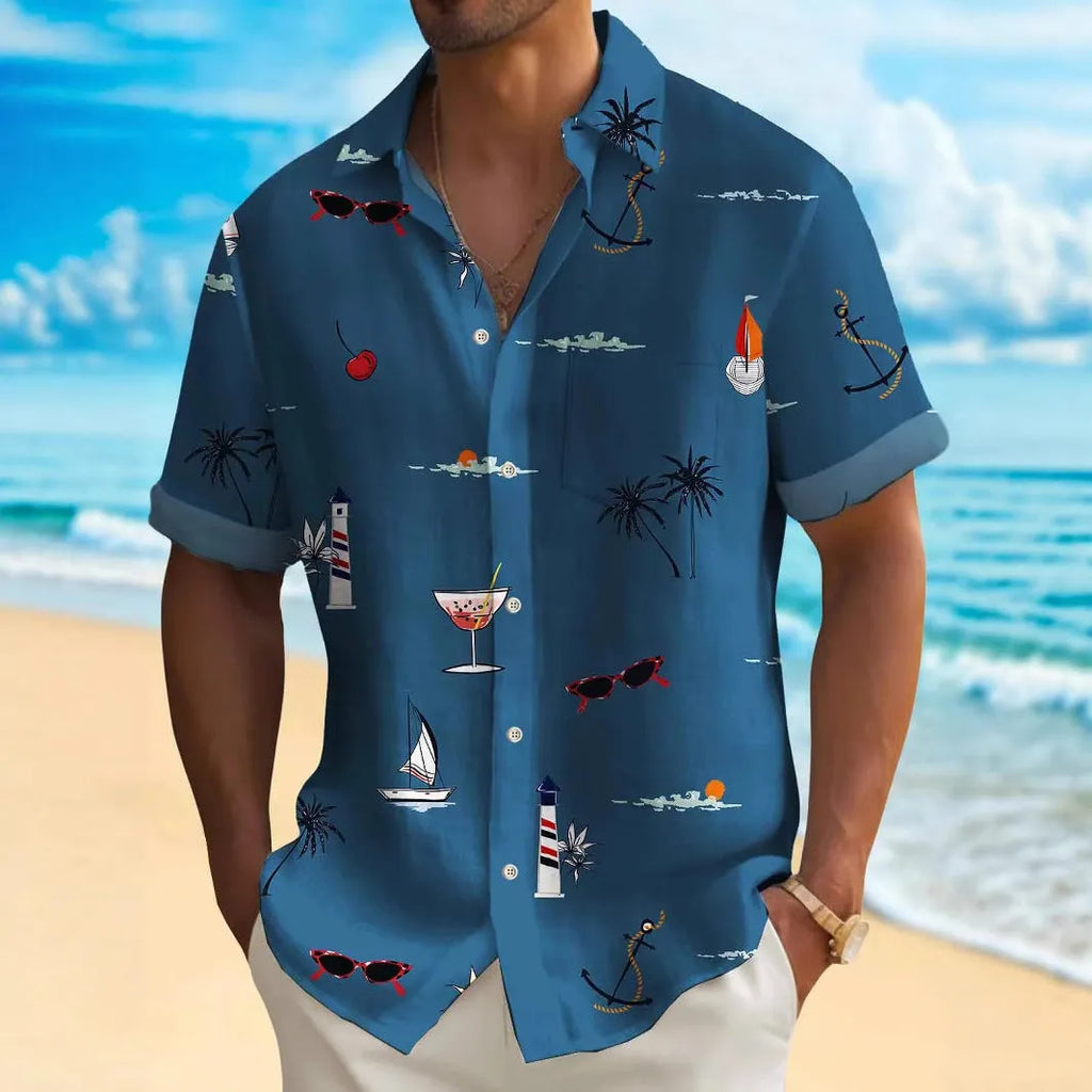 Men's loose fit Hawaiian shirt with digital printing pattern in multiple colour options