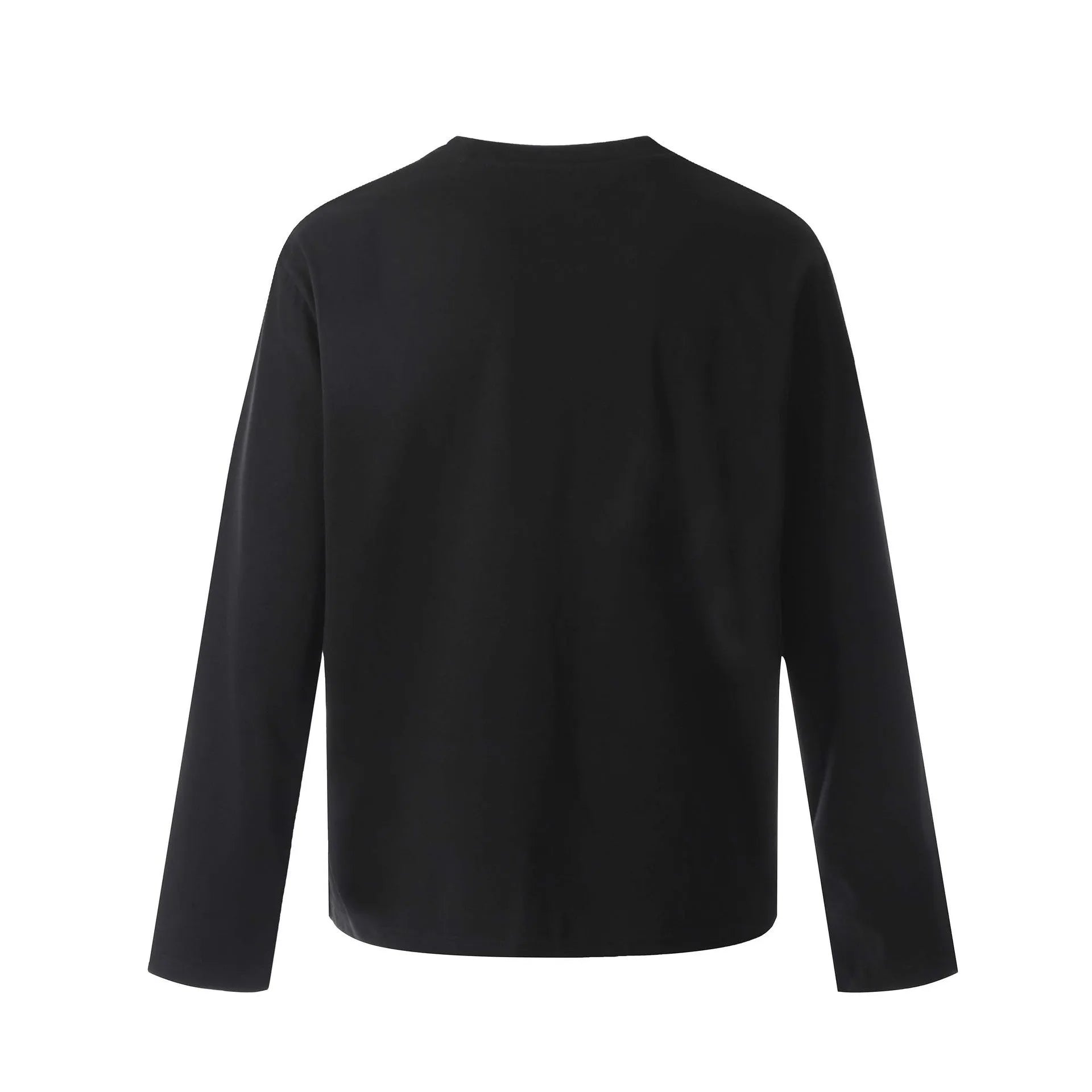 Black and Flower Grey loose fit cotton long sleeve pullover on a hanger