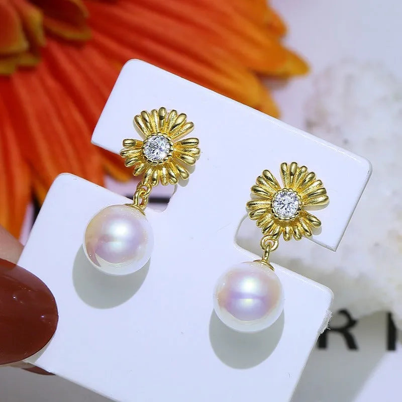S925 sterling silver baroque flower earrings with a built-in ring holder