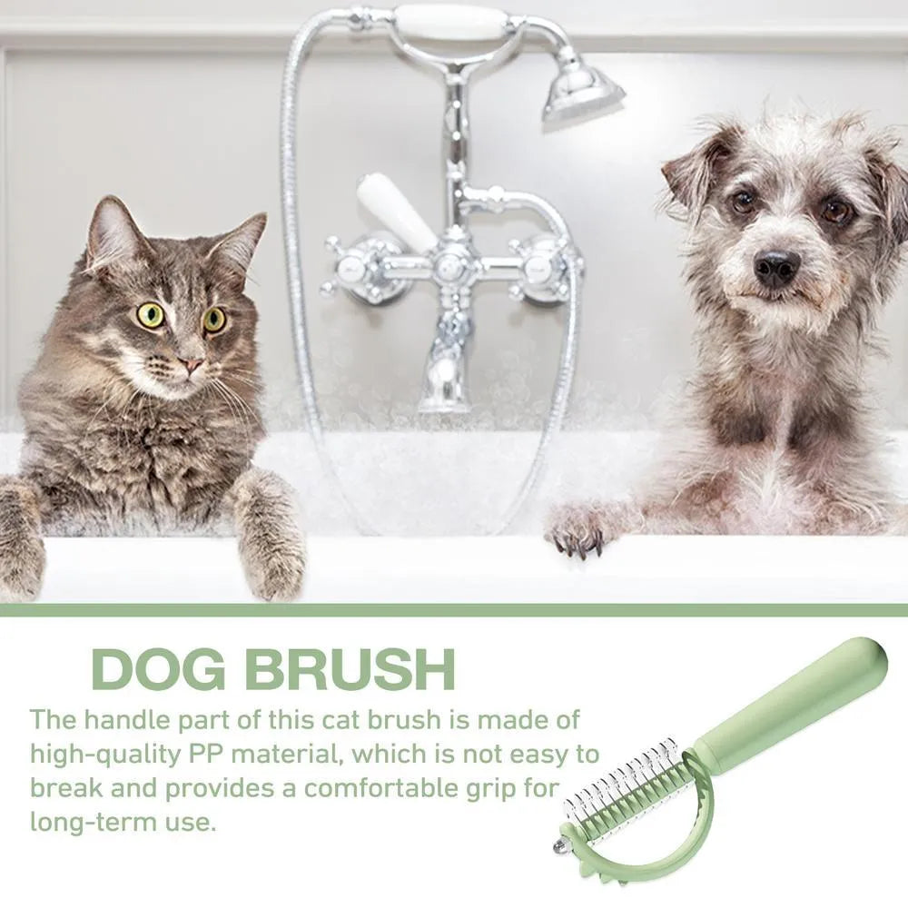 Blue dinosaur-shaped double-sided self-cleaning cat brush for grooming.