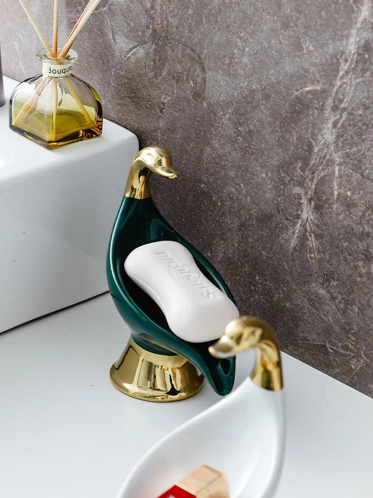 Creative Household ceramic swan soap dish with cover in white colour option