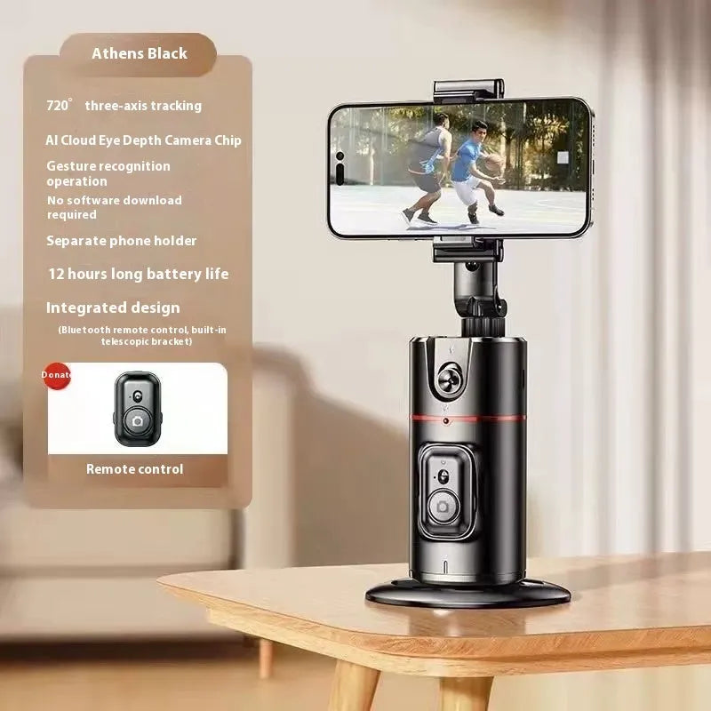 Mobile PTZ automatic follow-up desktop live stream bracket with face tracking, universal smartphone holder, and remote control