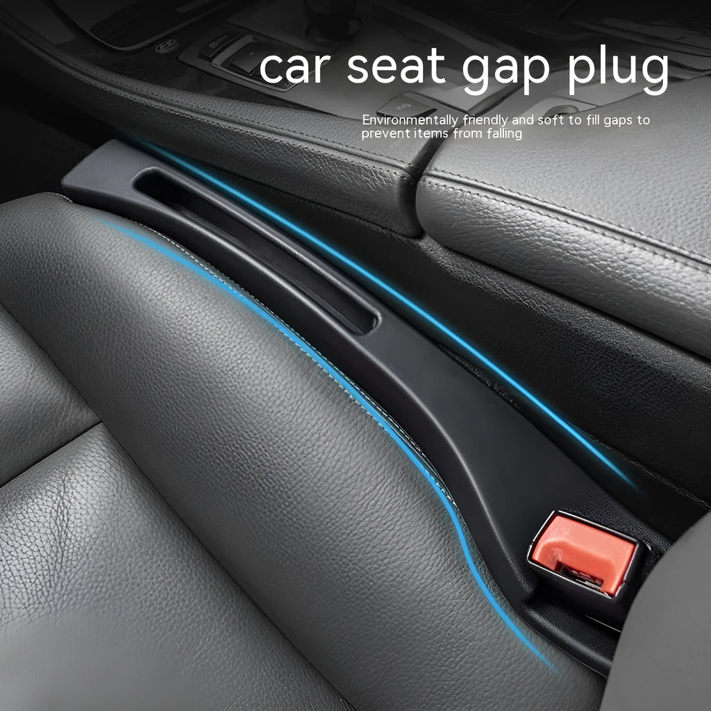 Black plastic car seat gap storage box organiser with handle between vehicle seats