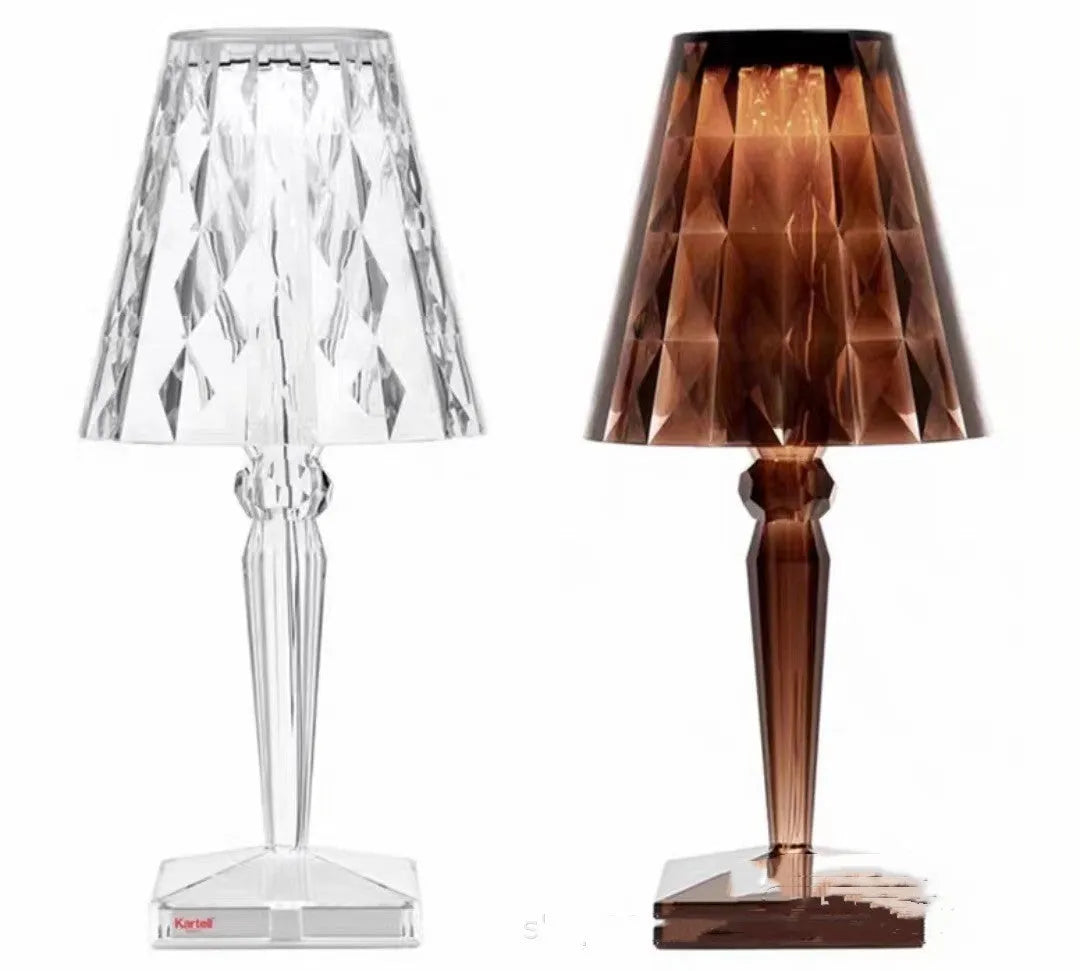 Portable rose gold touch night light with rechargeable dimming on table