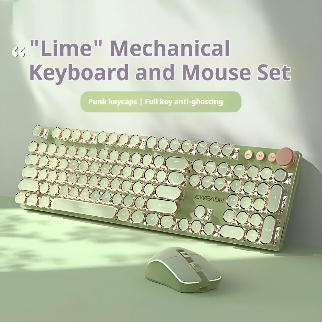 Matcha green mechanical gaming keyboard with white backlighting on a desk