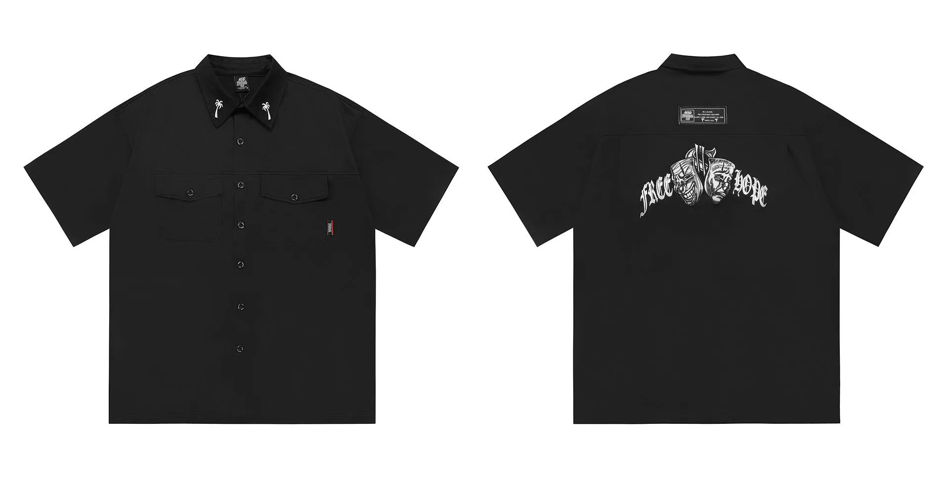 Men's loose fit embroidered cotton blend half sleeve shirt in black and khaki colours