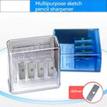 Geometric plastic pencil sharpener with four holes and screwdriver for art supplies