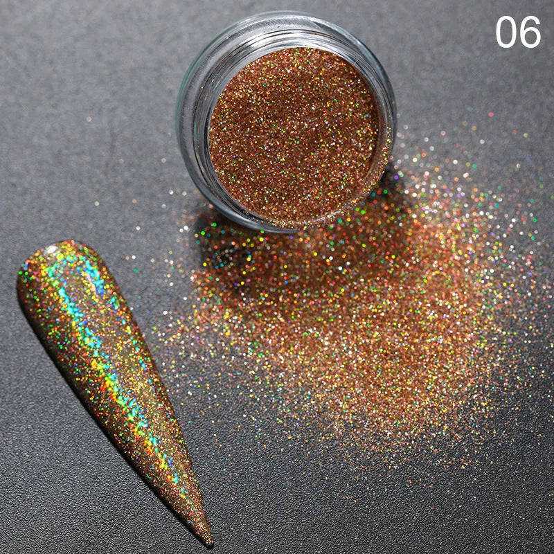 Aurora Magic Nail Powder glitter in laser gradient colours for nail art decoration