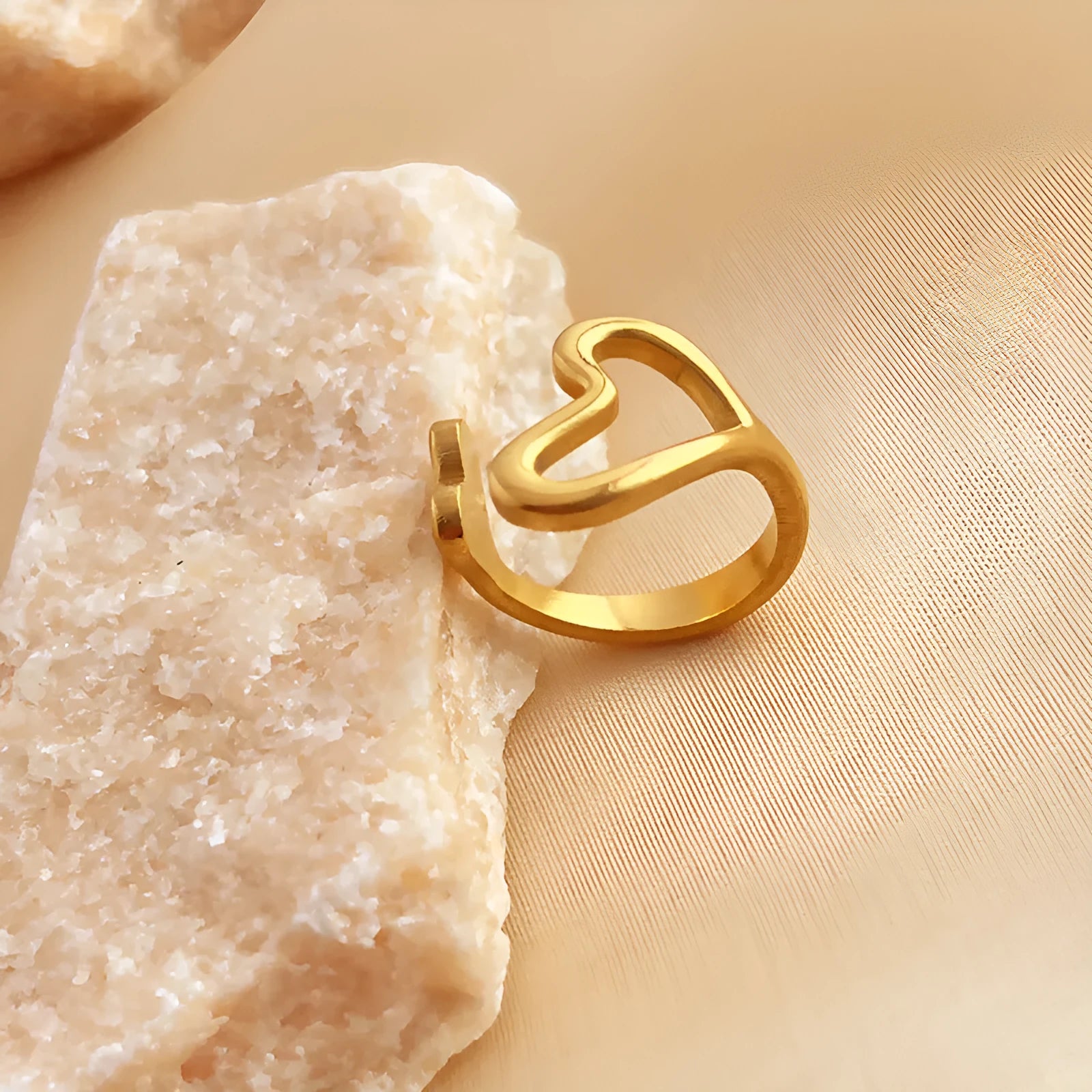 Retro love heart ring stainless steel 18K gold plated, heart shape, unisex style JZ-YS394