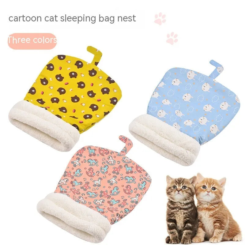 Lambswool thickened pocketable winter sleeping bag cat nest 55x45cm in avocado green