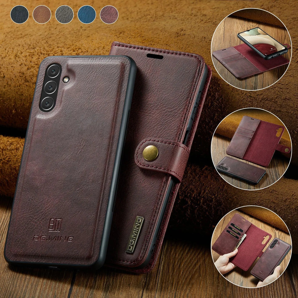 Magnetic wallet phone case for Samsung S22 S23 S24 S25 in black with kickstand and card slots