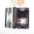 12-piece black makeup brush set in metal tin box with wooden handles and corrugated silk nylon bristles