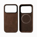 Handmade Alcantara phone case for iPhone 17 Pro Max, dark gray, with magnetic suction and anti-fingerprint finish