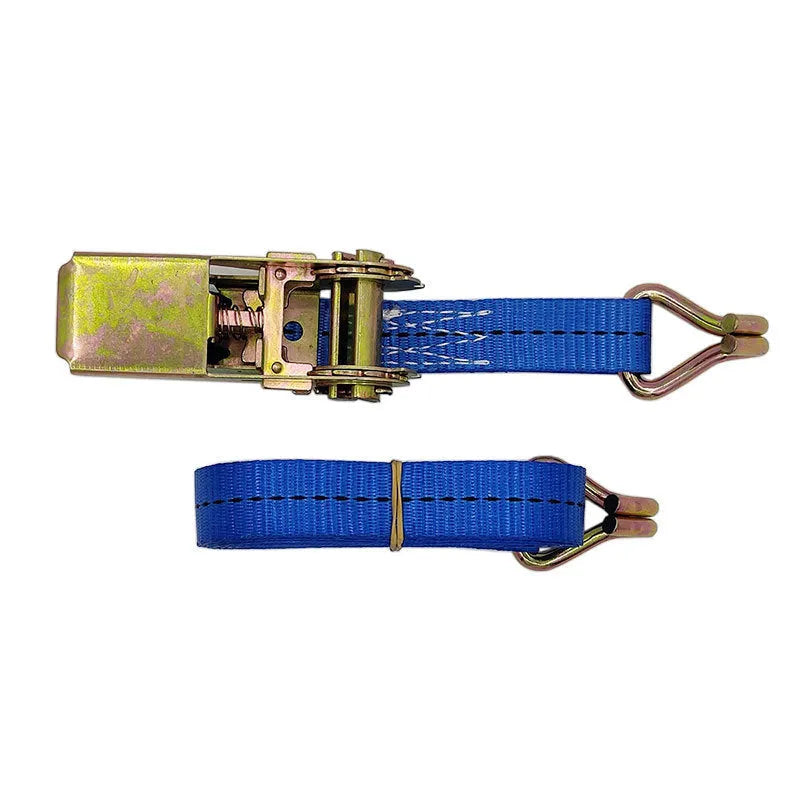 Ratchet tensioner tool with double hook straps for cargo binding and furniture fastening