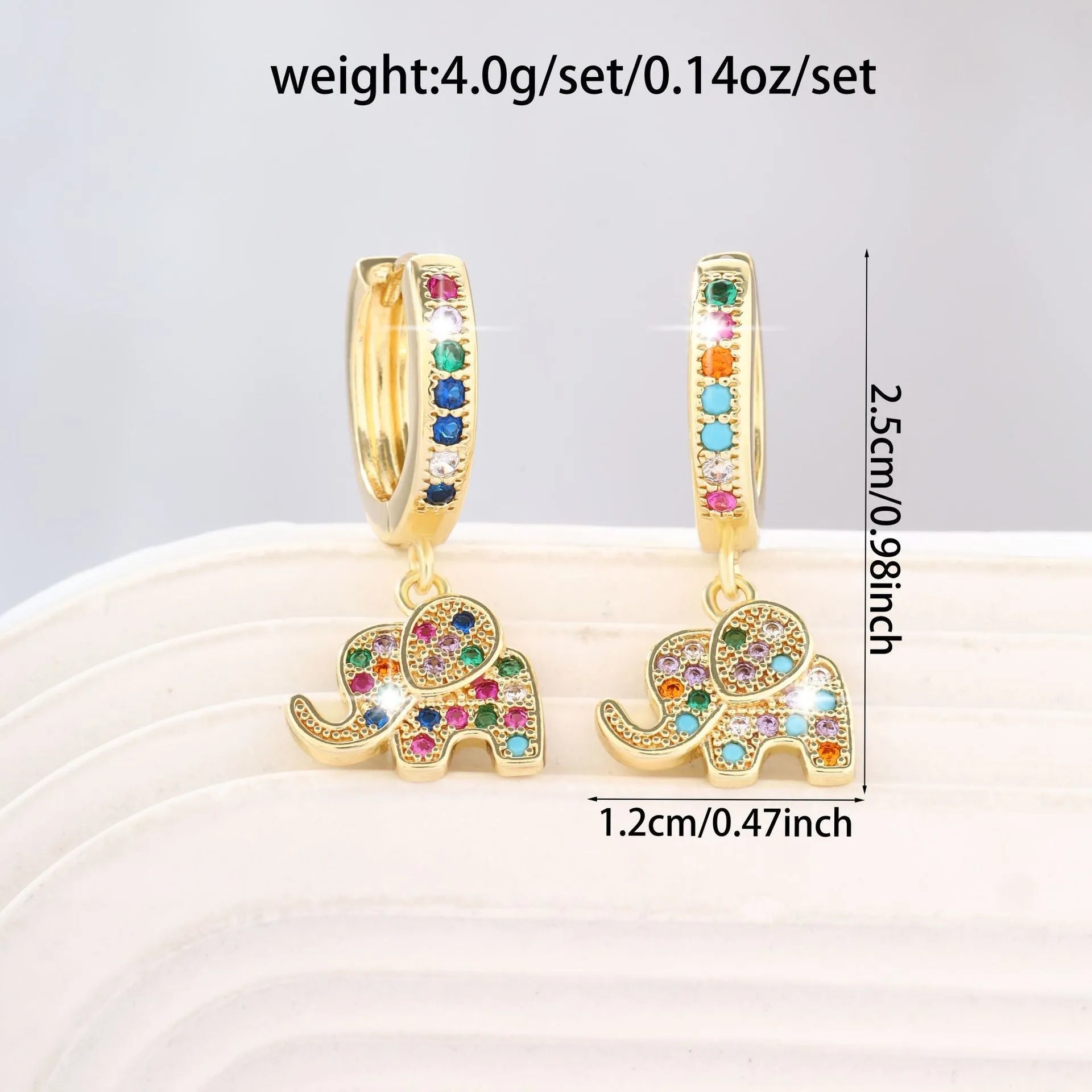 Pair of copper earrings with zircon inlay, irregular animal zodiac shape, electroplated finish, colour ED81886-J