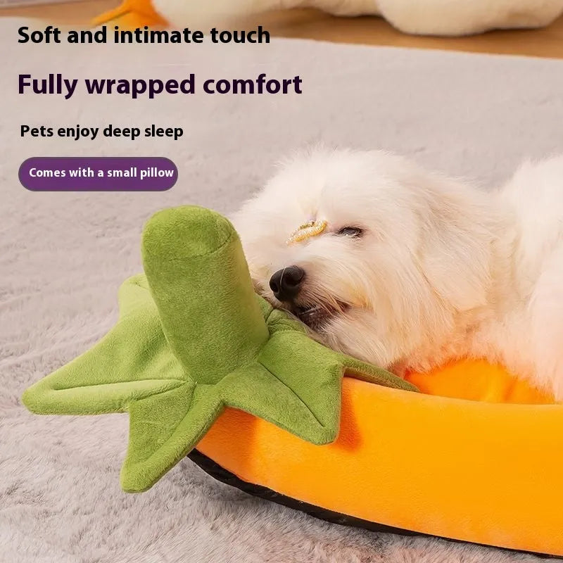 Removable washable dog mat in purple, brown, orange, and grey colours, shown in various sizes.