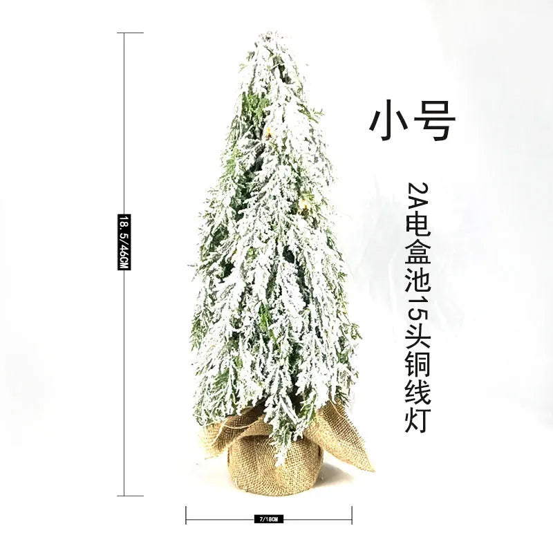 Small 24-inch desktop Christmas tree with PE simulation snow and built-in festive lights