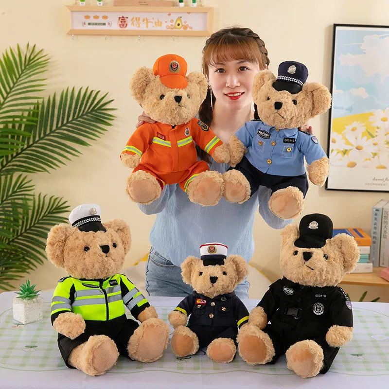Fire Bear Police Teddy Doll Plush Toys 30cm - Blue Fire Bear variant on display