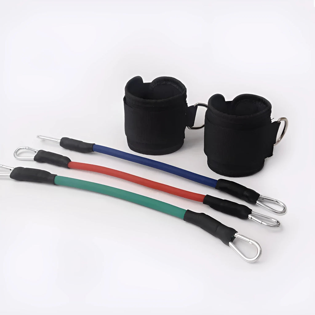 Black taekwondo leg training pull rope set with resistance bands for explosive force development