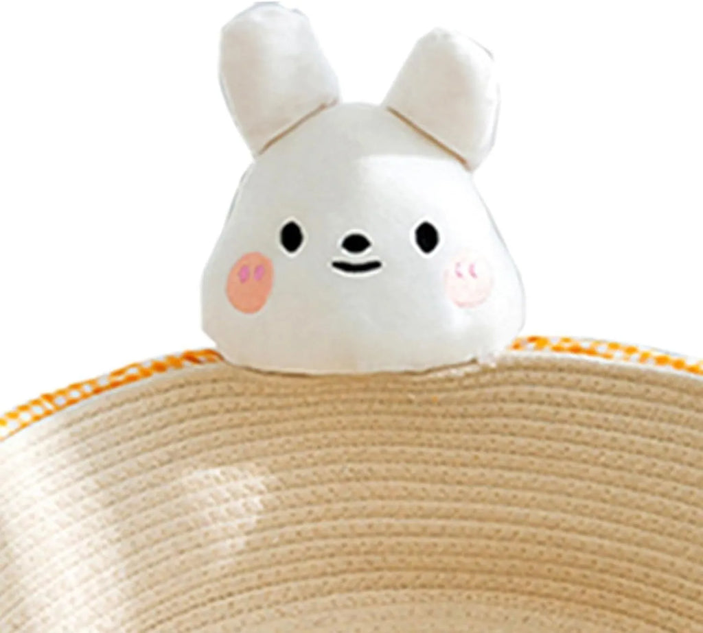 Woven cotton rope cat bed with integrated scratching board in basket design