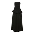 Women's solid colour high waist off-neck split A-line long dress in black, backless detail, street style