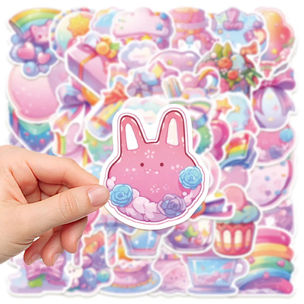 Fresh candy coloured waterproof decorative stickers with small object designs measuring 4-7cm