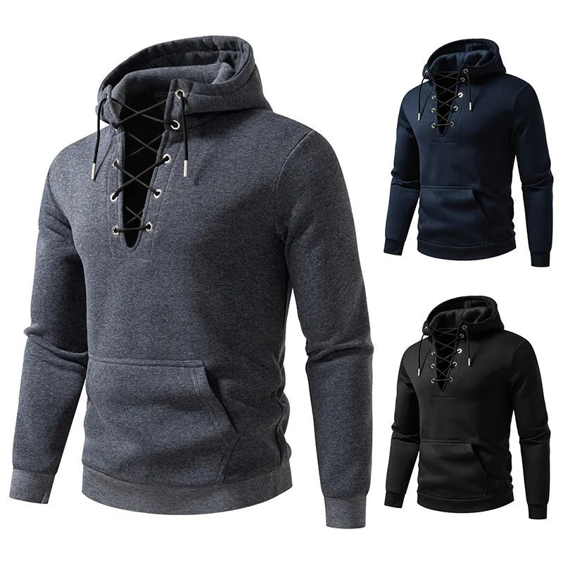 Men's zipper design casual hooded drawstring sweatshirt in dark gray slim fit polyester fiber