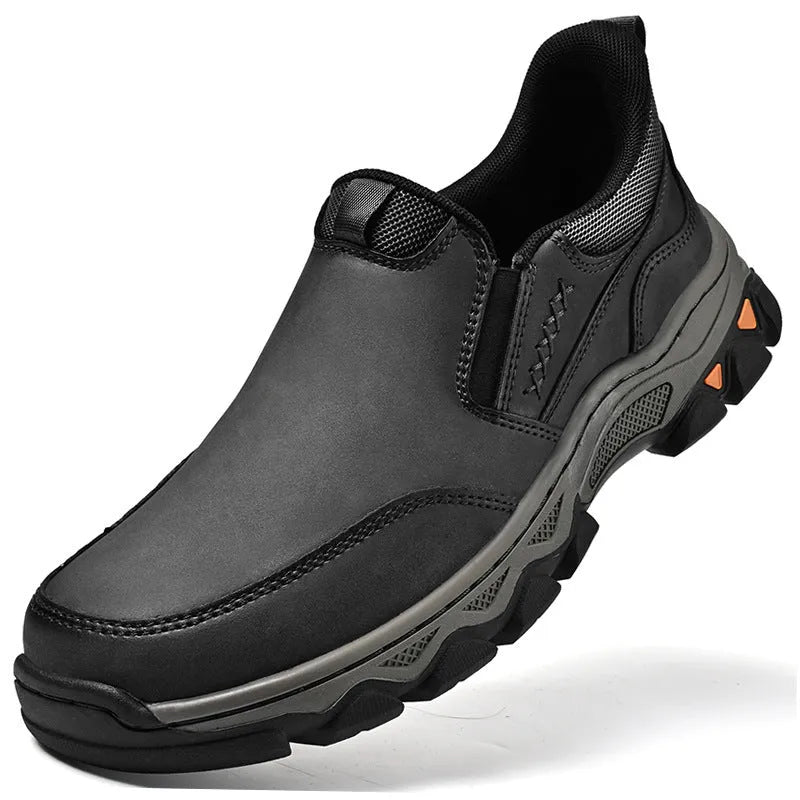 Men's black PU casual Oxford lace-up shoes with a flat heel and round toe on a wear-resistant rubber sole.