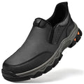 Men's black PU casual Oxford lace-up shoes with a flat heel and round toe on a wear-resistant rubber sole.