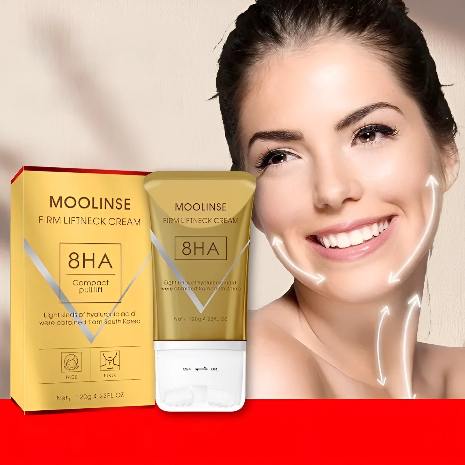 Medium sample size neck moisturising cream for dry skin types in cosmetic packaging