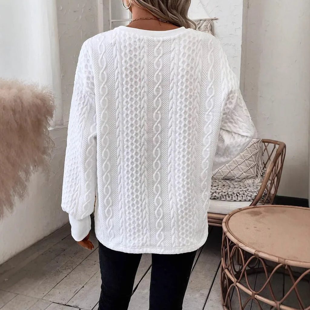 Loose fit long sleeve polyester T-shirt with 3D pattern in milky white