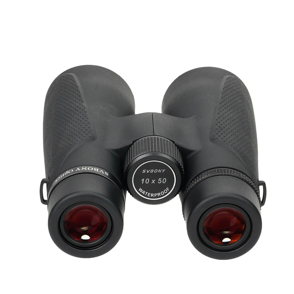 SV202 10x50 ED binoculars in black with magnesium alloy body, rubber armour, and twist-up eyecups