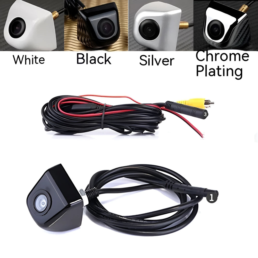 HD waterproof car rearview camera with metal housing showing screw mounting points
