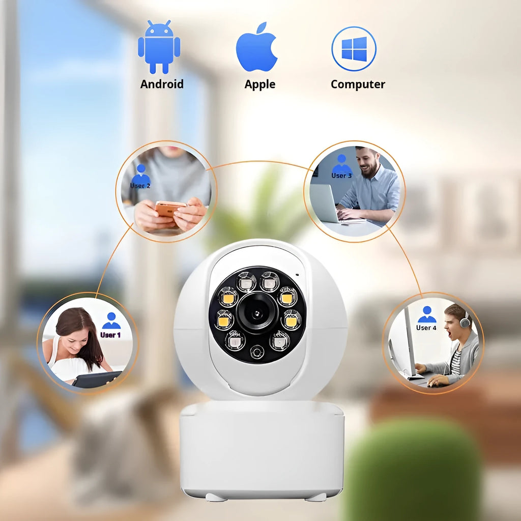 1080p HD home security camera with dual-light panoramic view and ceiling mount bracket