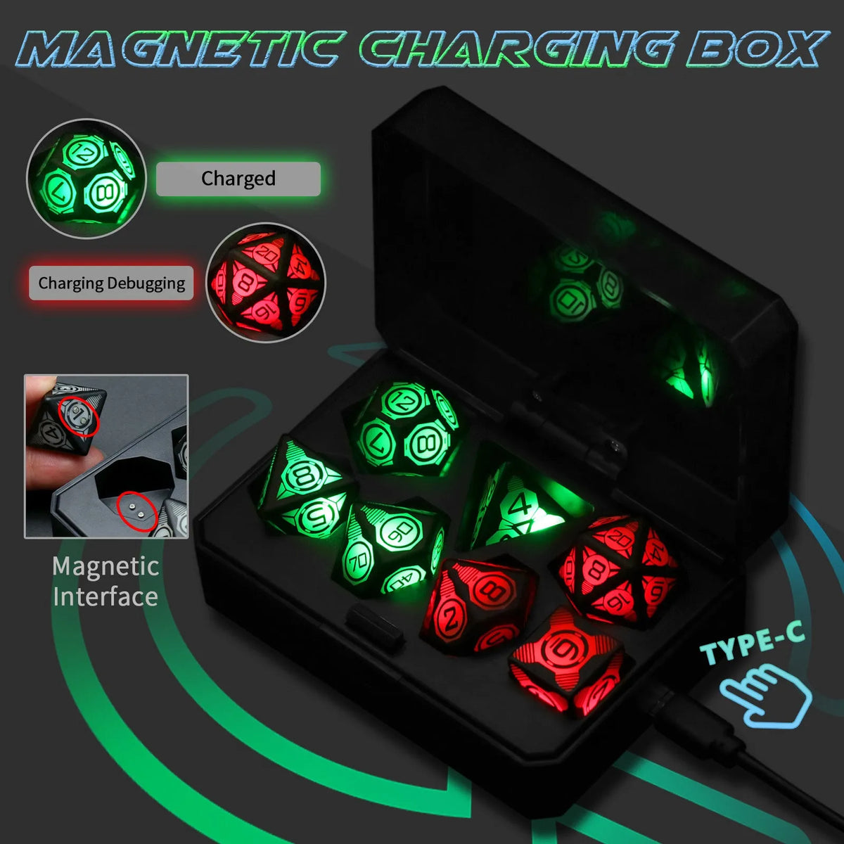 Charging luminous dice chip LED set in ABS plastic with rounded style
