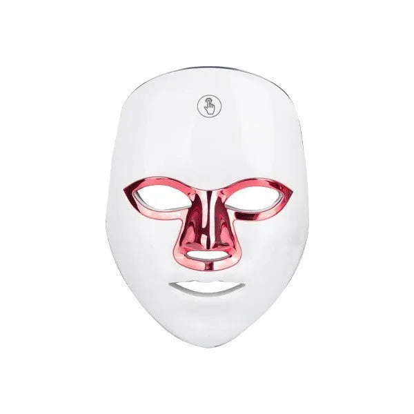 Rechargeable manual touch LED beauty mask device in white rose gold rim colour