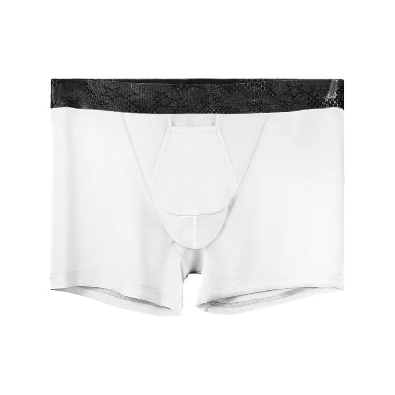 Men's solid colour nylon sports boyshorts on a mid waist, shown in light blue.