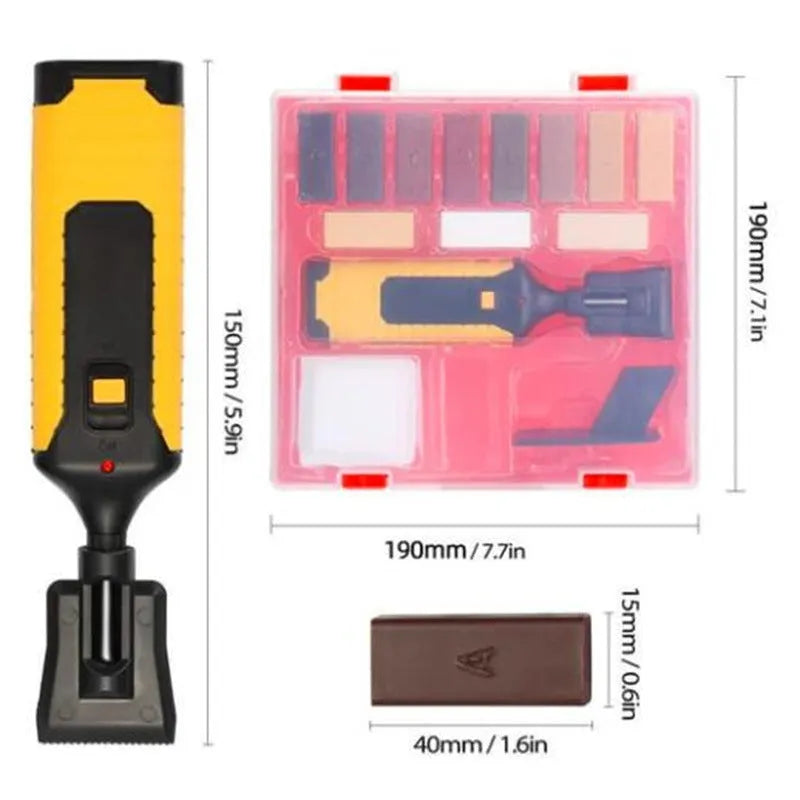 Floor tile repair tool set with wax blocks and red or yellow handle option