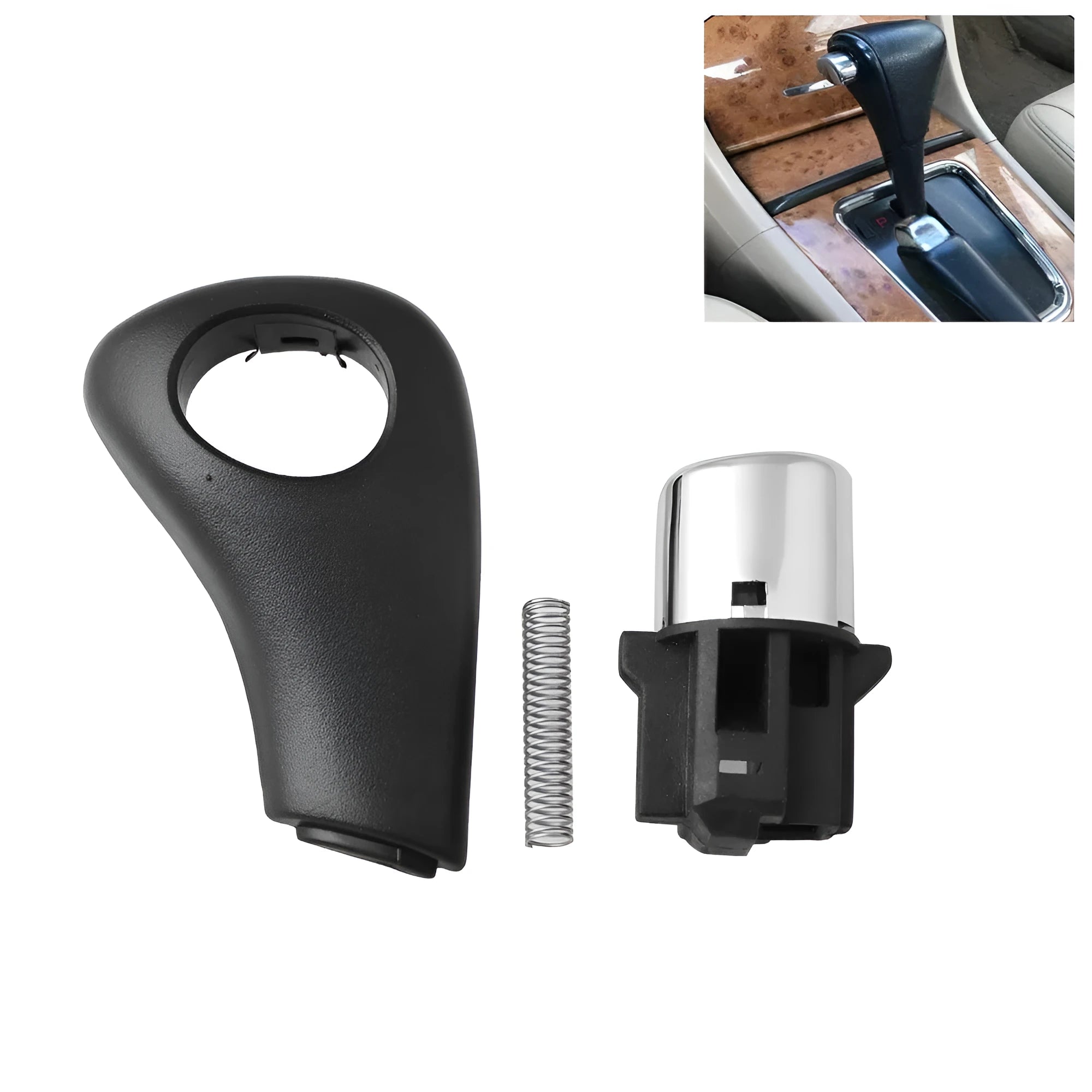 Black plastic gear shift button kit for Honda Accord 2003-2005 with spring and side plate