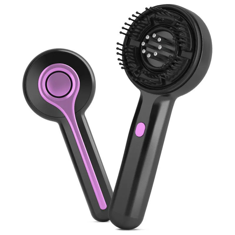 Black USB-rechargeable head massage tingler with comb teeth and mechanical speed switch.
