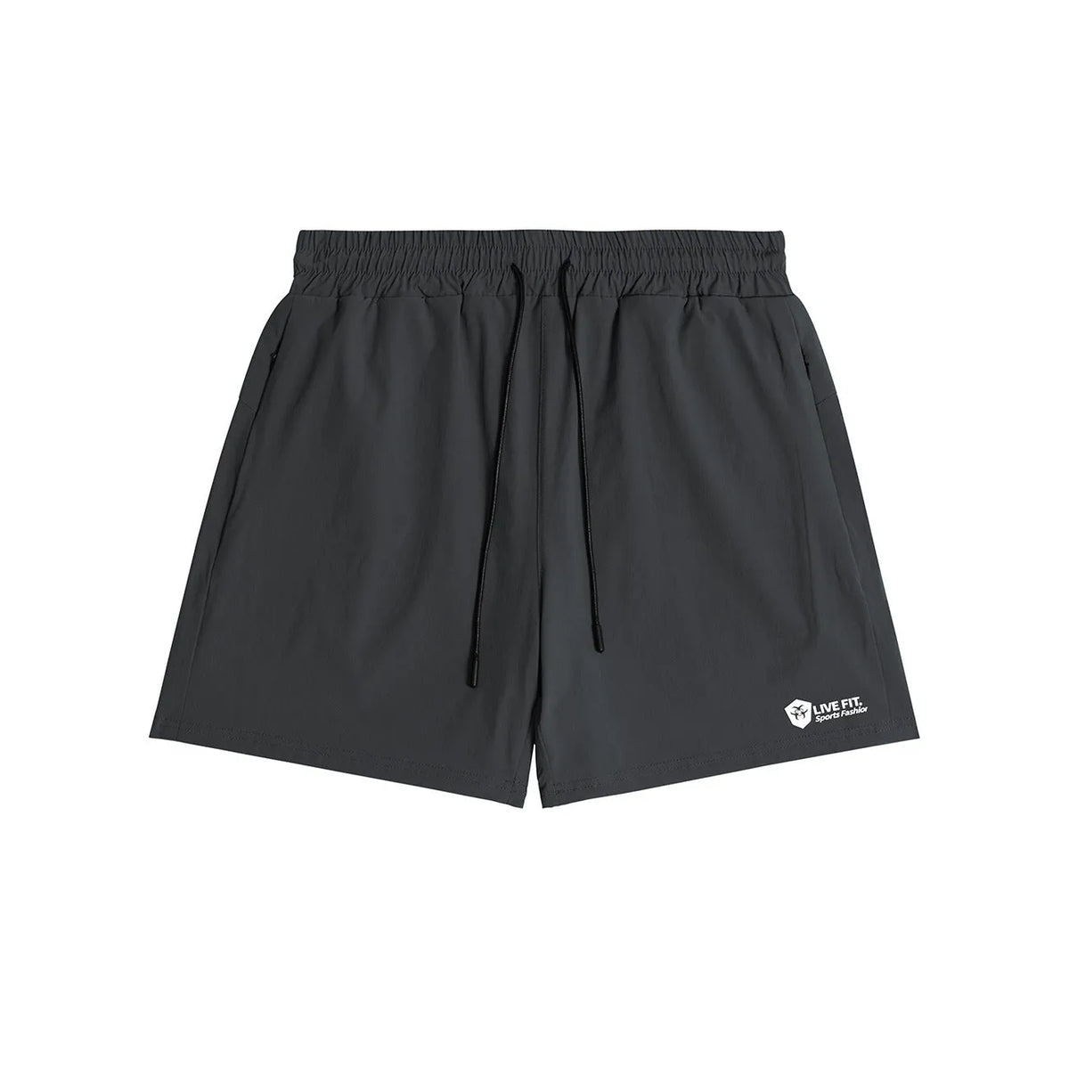 American style quick drying zippered shorts for men in grey, size M, front view