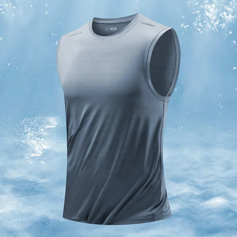 Men's loose fit sleeveless sports vest in bamboo polyester blend available in multiple colours
