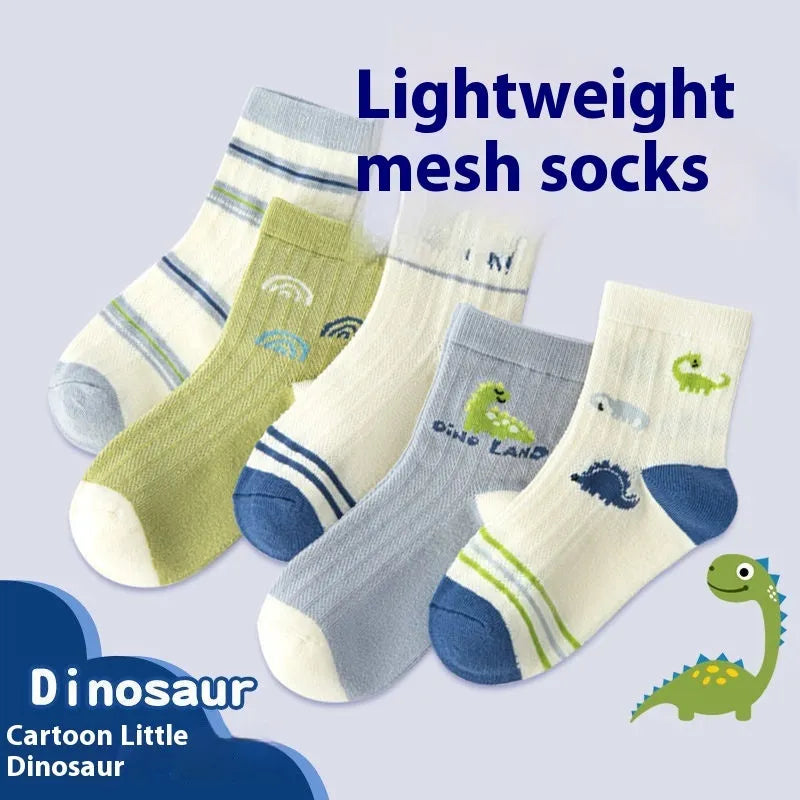 Children's thin breathable polyester tube socks in assorted colours for springsummer