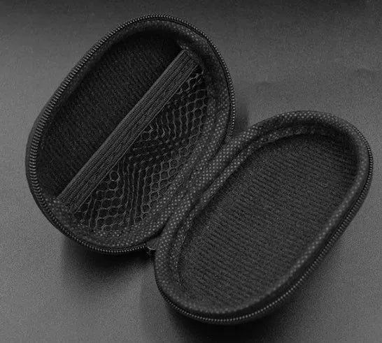 Black oval leather earphone storage bag compatible with EDX PRO and ZEX PRO earbuds.
